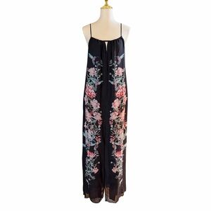 French Connection Black Hummingbird Floral Boho Maxi Dress Size 8